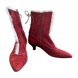 Sandro Carra Women's Short Boots Burnt Orange Suede With Fur Size 6.5 37 Italian